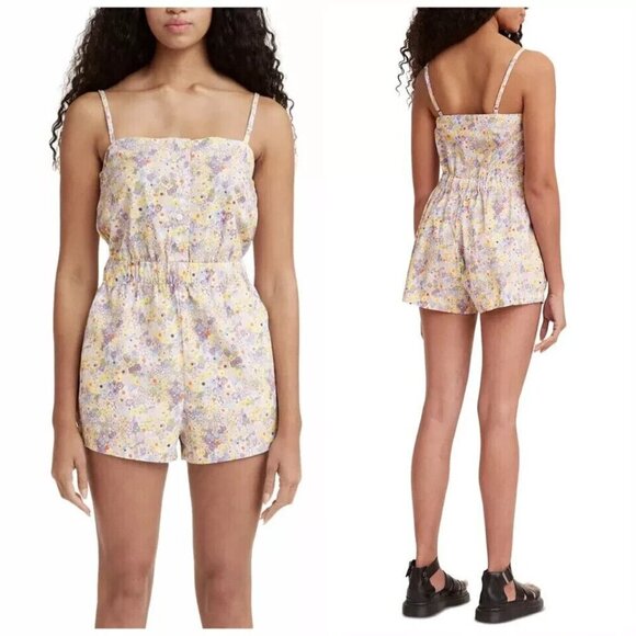 Levi's Pants - Levi's Spaghetti Strap Floral Romper Women Size l Side Pockets